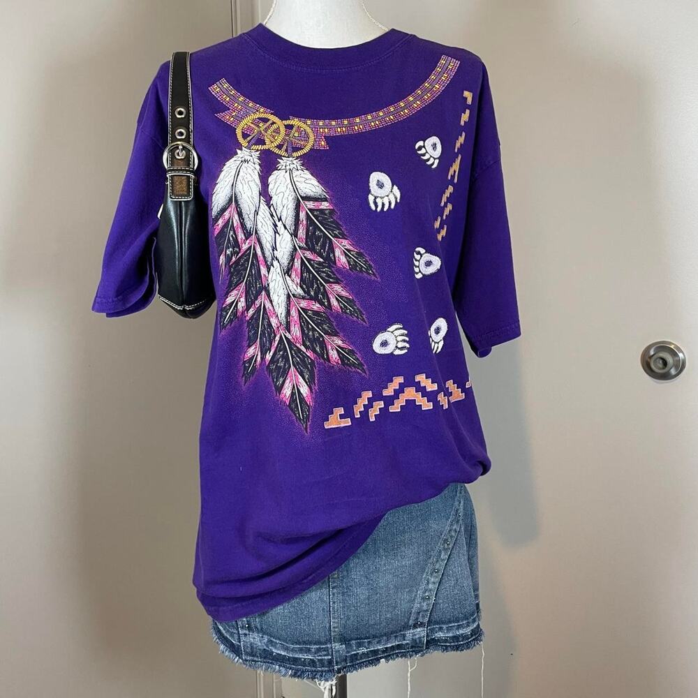 New Mexico Native American Purple Vintage Large Cotton Graphic T-shirt